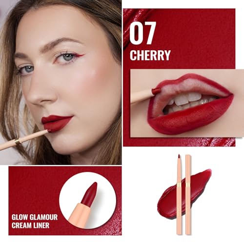 Oulac Red Retractable Lipliner Pencil 2in1 Waterproof Makeup Stick for Lip Liners and Eye Liners, Smooth and Creamy, Long Lasting Matte Finish, Vegan Beauty, 07 Cherry
