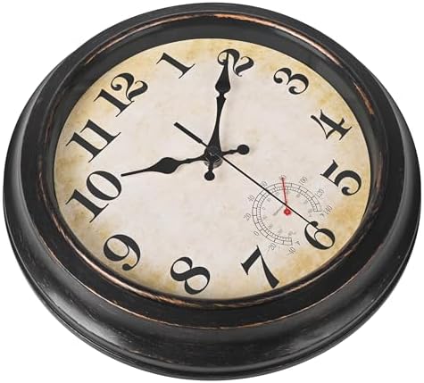 12 Inch Outdoor Clock Waterproof with Thermometer Retro Wall Clock for Garden Patio Pool Home(Bronze)