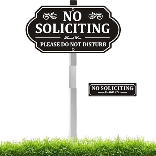 Heavy-Duty Metal No Soliciting Sign for House, 14" X 7" Aluminum No Soliciting Yard Sign with Stake for Home, Outdoor, Weather-Resistant, Non-Fading