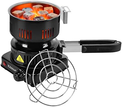 Electric Stove Coconut Charcoal Starter - ETL Approved Hot Plate Durable Faster Coal Burner 120V~600W with Detachable Handle Stainless Steel Grill & Rack Smart Heat Control Long Cable for BBQ Kitchen