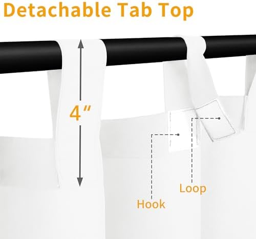 Easy-Going Outdoor Patio Curtains Detachable Tab Top Windproof Weatherproof Curtain for Cabana, Porch, Pergola and Gazebo, Tab Bottom Drape, 2 Panels, 54W x 84L inch, White