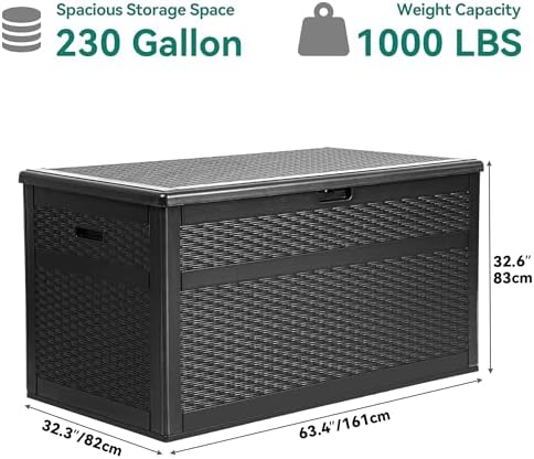 YITAHOME 230 Gallon Double-Wall Deck Box with Divider & Side Handles, Outdoor Large Storage for Patio Furniture Cushions, Garden Pool Accessories, Water Resistant & Lockable