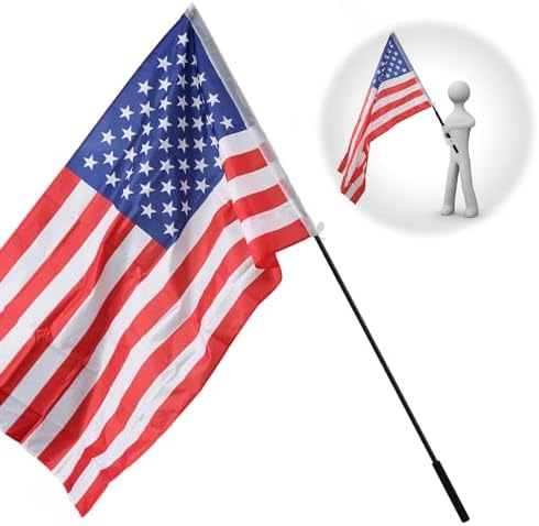Flag Pole Portable, 5 ft Flag Poles for 3x5 Flags Outdoor, American Flag with Pole for Outside, Handheld Black Flagpole Kit for Carry Use, Parade, Guide, Extendable