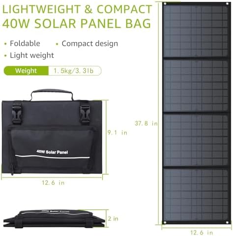 Portable Solar Panel 40W, Foldable Solar Charger for Outdoor Solar Generator Power Station, Adjustable Kickstand,10 in 1 Connectors,DC to DC Cable,USB QC3.0 Output for Camping RV Road Trip Adventure