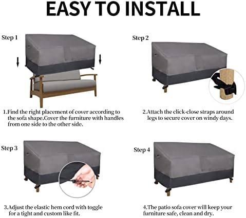 Easy-Going Waterproof Outdoor Couch Cover, Heavy Duty 3-Seater Patio Sofa Cover, Winchdproof Outdoor Furniture Cover with Air Vent (80Wx37Dx33H inch, Gray/Dark Gray)