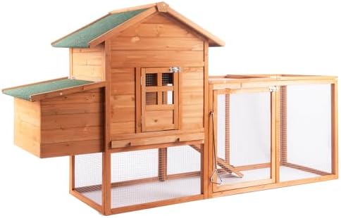 GOJOOASIS 80" Chicken Coop for 2-4 Chickens Outdoor Wooden Hen House Poultry Pet Hutch for Backyard w/Run Cage & Nesting Box(A)
