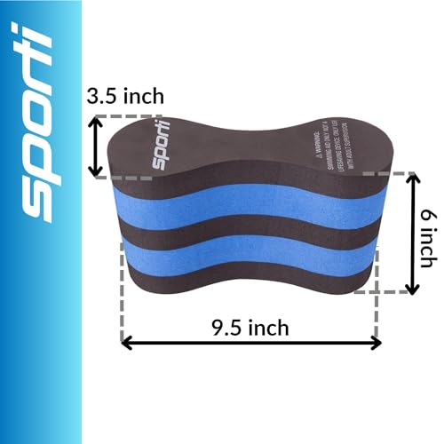 Sporti Pull Buoy for Women & Men Competitive, Swim Trainer Gears, Swim Buoy for Lap Swimming, EVA 5-Layer Pull Buoy Leg Float - Black/Blue
