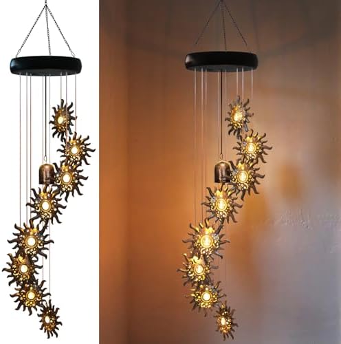 8 LED Solar Upgarde Sun Moon Star Wind Chimes Outdoor,Mom Gifts for Mothers Day Grandma Gift Sun Wind Chimes for Outside,Hanging Lights Warm LED,Outdoor Sun Decor,Gifts for Wife