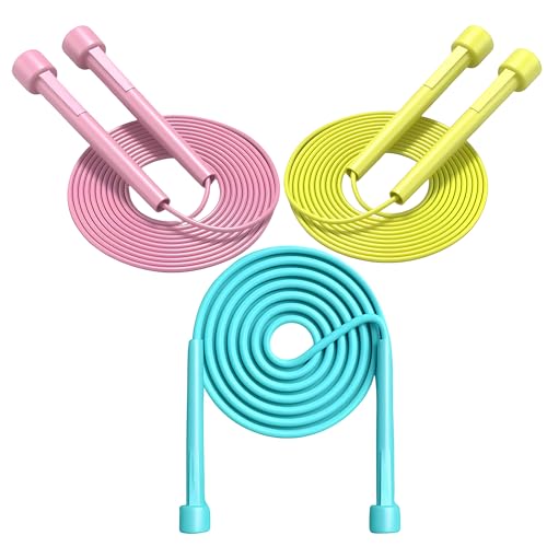 Kids Jump Rope, 3-Pack Set, Jump Rope for Kids 8-12, Beginners, and Adults - Lightweight, Tangle-Free, Adjustable PVC Rope - Jump Rope Kids, Jump Rope for Women (3 pcs)