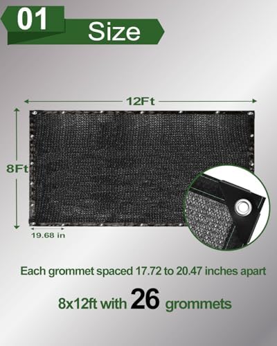 50% Sunblock Shade Cloth Net Black Resistant - 8x12 Ft Garden Shade Mesh for Plant Cover, Greenhouse, Chicken Coop, Kennels, Tomatoes Plants