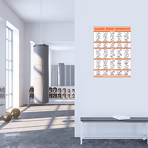 Sliding Bench Workout Poster - Compatible with Total Gym, Weider Ultimate Body Works - Incline Bench Exercise Chart [LIGHT] (LAMINATED, 18” x 24”)