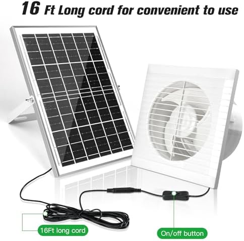 Solar Powered Exhaust Fan, 15W Solar Panel + 6" Ventilation Vent Fan for Outside Greenhouse, Chicken Coop, Shed, Pet House