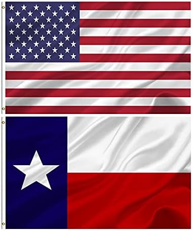 American and Texas State Flag Combo 3x5 Outdoor- Durable 100% Polyester Heavy Duty Fade Resistant US and Texas Flags Banner wall decor indoor