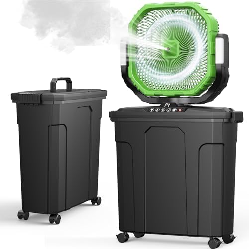 Ausic 12-inch 20L Bucket Misting Fan Portable, 30000mAh Outdoor Fans for Patios/Camping/Beach/Golf etc., Rechargeable Battery Powered Water Cooling Fan with LED Light, Timer, Caster, Oscillating