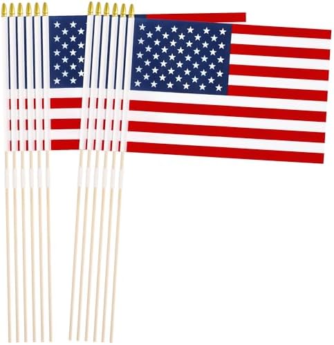 12 Pcs 12x18 In American Flags for Outside, 4th of July Grounded Decorations Outdoor Weatherproof USA Handheld Stick Flag for Memorial Day Outside Patriotic Decor Fourth of July Accessories
