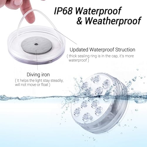 LOFTEK Submersible LED Lights with Remote, 13 LED Pool Lights for Inground Above Ground Pool with Magnets &Suction Cups,16 Color Changing Underwater Light for Ponds Battery Operated, 6 Pack