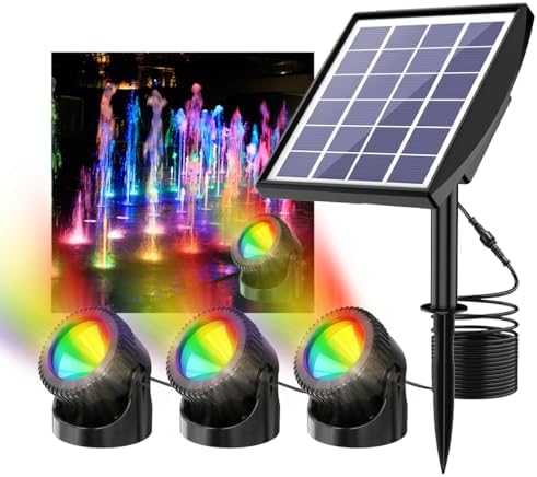 RGB Solar Pond Lights, 13 Lighting Modes Submersible LED Fountain Lights, Smart Auto ON/Off Color Changing Pond Light with IP68 Waterproof for Fish Aquarium Tank Garden Yard Pool, 2200mAh (3-in-1)