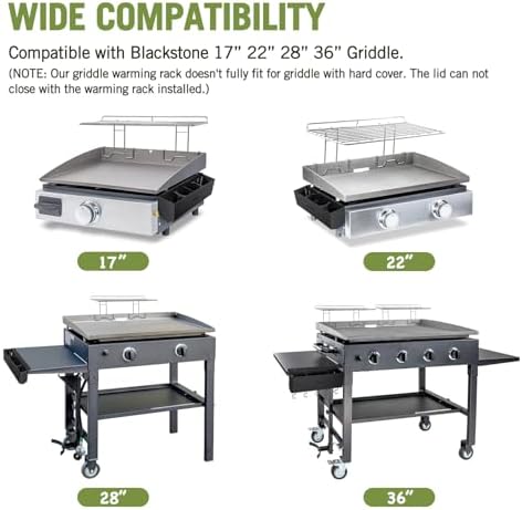 Geesta 2Pcs Blackstone Griddle Warming Rack, Heavy Duty Steel Grill Warming Rack Compatible with 17/22/28/36 Inch Blackstone Griddles and Most Tabletop Flattop Griddle Accessories
