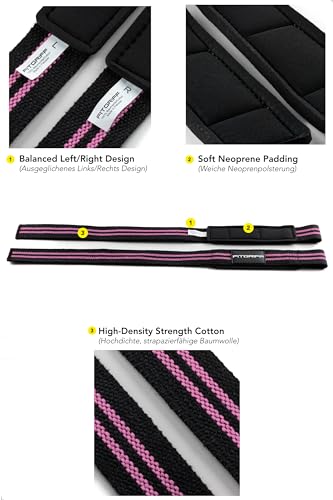 Fitgriff® Lifting Wrist Straps for Weightlifting, Gym, Deadlift, Workout (Made of Premium Cotton & Padded) - Men & Women (Standard, Black/Pink)
