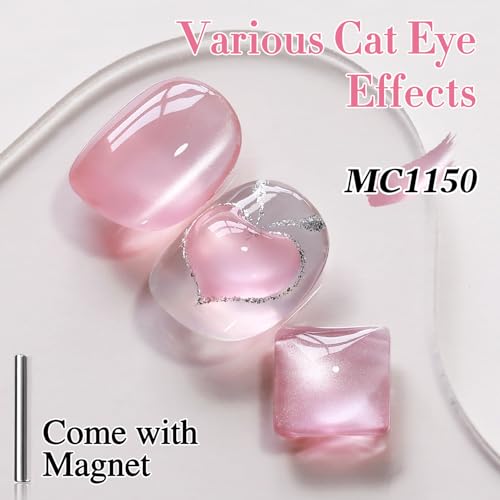 Double Rhythm 15ML Glass Cat Eye Gel Polish with Magnet Same Color Same Bottle Holographic Glitter Shimmer Salon Soak Off Magnetic Nail at Home (Rose Pink-MC1150)