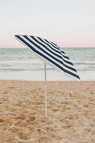PICNIC TIME 5.5 Ft Outdoor Canopy Sunshade Beach Umbrella, Beach Chair and Small Patio Umbrella, (Blue & White Stripe)