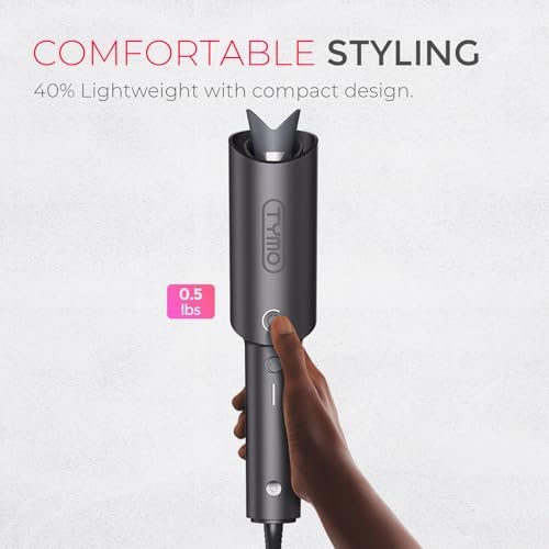 TYMO Automatic Rotating Curling Iron - TYMO CURLPRO Beach Waves Curling Wand, Portable Hair Curler, 500 Million Ionic, Dual Voltage & Lightweight for Travel, Ceramic Coating, 1 Inch, Metallic Gray