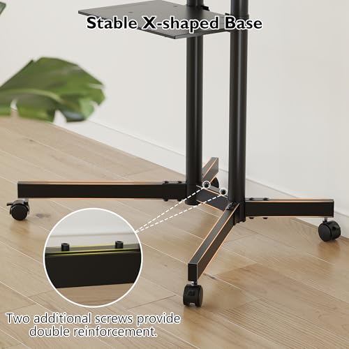 BONTEC Mobile TV Stand for 32 to 85 inch Screens up to 121 lbs, LED LCD OLED Plasma 4K Smart Flat and Curved Panels, Rolling Stand with Laptop Shelf, Locking Wheels, Max VESA 600x400mm, Black