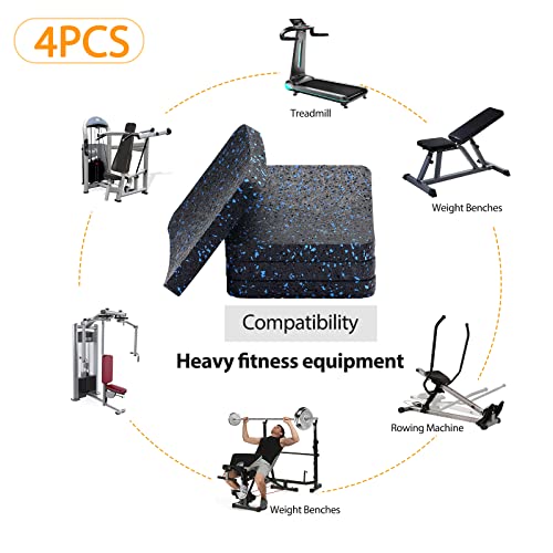 Treadmill Mat Pads, Exercise Equipment Mat with High Density Rubber for Protect Floors 3.94" x 3.94" x 0.5" (4 PCS) Black
