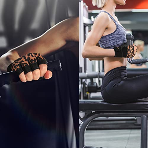 RYMNT Workout Gloves with Weight Lifting Wrist Wrap,Vented Cushioned Palm & Extra Grip for Men Women Gym,Weightlifting,Crossfit Training,Fitness,Exercise,WODs,Pullups.Leopard-Small