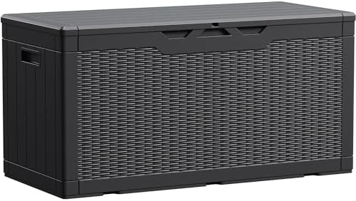 Devoko 100 Gallon Waterproof Large Resin Deck Box Indoor Outdoor Lockable Storage Container for Patio Furniture Cushions Garden Tools (100 Gallon, Black)