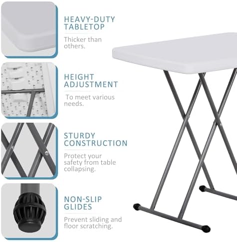 SUPER DEAL 2.5 Foot Plastic Folding Table, Indoor Outdoor Portable Heavy Duty Adjustable Height Kitchen or Camping Barbecues Picnic Party Table, White