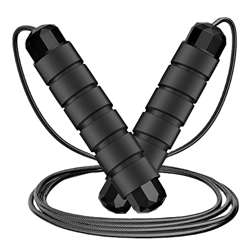 FITMYFAVO Jump Rope Cotton Adjustable Skipping Weighted jumprope for Women，Adult and Children Athletic Fitness Exercise Jumping Rope (Black)