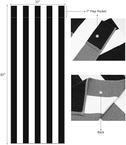 COTTON CRAFT Pool Lounge Chair Cover - 2 Pack - Chaise Spa Beach Chair Towel Cover - Cabana Stripe - Soft 100% Ringspun Terry Cotton - Oversized 32 inch Wide x 82 inch Long with 7 inch Pocket – Black