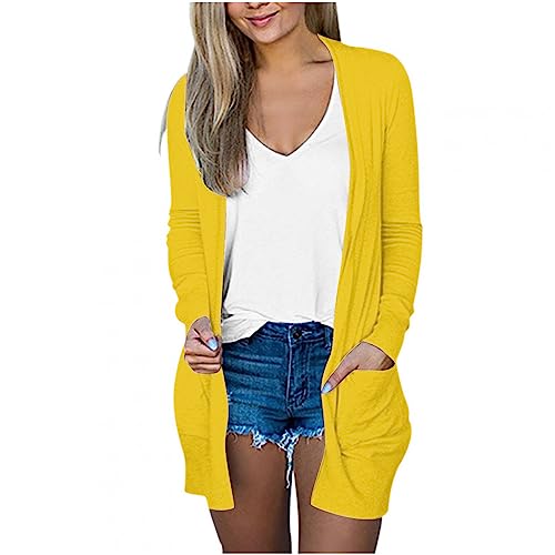 Lightweight Cardigan for Women 2024 Fall Casual Solid Long Sleeve Open Front Cardigans Outwear with Pockets