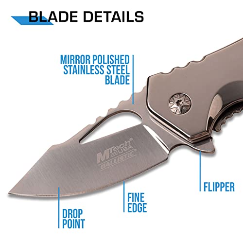 MTech USA – Spring Assisted Folding Knife – Mirror Polished Fine Edge Stainless Steel Blade and Handle, Bottle Opener, Pocket Clip, Tactical, EDC, Self Defense- MT-A882SCH