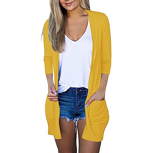 Lightweight Cardigan for Women 2024 Fall Casual Solid Long Sleeve Open Front Cardigans Outwear with Pockets