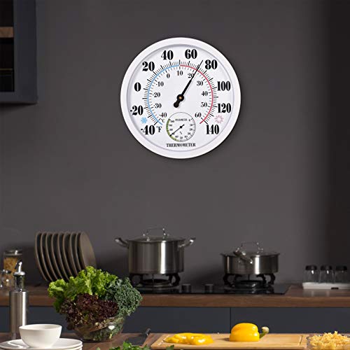 Indoor Outdoor Thermometer Large Waterproof Wall Patio Weather Thermometer No Battery Required Hanging Decor (White)