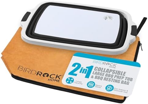 BIRDROCK HOME Collapsible Large BBQ Prep Tub & BBQ Resting Bag - Multi-Function Grill Caddy w/Colander & Lid, Portable Silicone Dish Bowl for Picnic, Tailgate, Camping