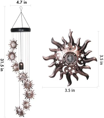 8 LED Solar Upgarde Sun Moon Star Wind Chimes Outdoor,Mom Gifts for Mothers Day Grandma Gift Sun Wind Chimes for Outside,Hanging Lights Warm LED,Outdoor Sun Decor,Gifts for Wife
