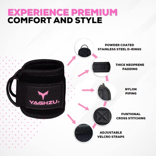 YAGHZU Ankle Straps for Cable Machines Women - Adjustable Gym Ankle Strap for Cable Machine, Neoprene Padded Cable Straps, Durable Leg Strap with Cable Cuff, Glute Kickback Ankle Strap with D Rings
