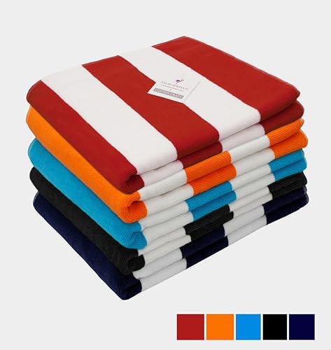 COTTON CRAFT Pool Lounge Chair Cover - 2 Pack - Chaise Spa Beach Chair Towel Cover - Cabana Stripe - Soft 100% Ringspun Terry Cotton - Oversized 32 inch Wide x 82 inch Long with 7 inch Pocket – Black