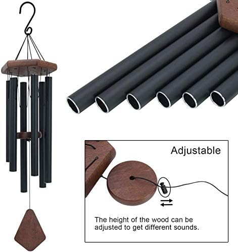 Wind Chimes for Outside, 30" Black Aluminium Wind Chime with Wind Catcher, Outdoor Garden Patio Decoration Windchimes, Classic Zen Gift for Men and Women