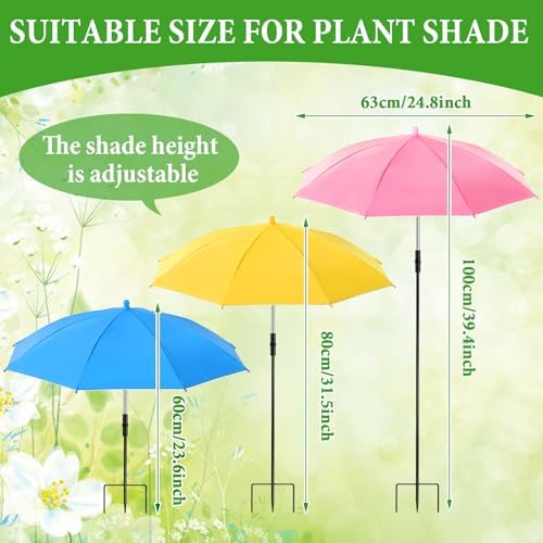3 Pack Plant Umbrellas for Outdoor Plants - Adjustable Height Garden Umbrella Shade for Potted Plants Garden Beds Flower Pot, Provide Shade to ‌Defend Plants from Blazing Sun, Upgraded Larger Size