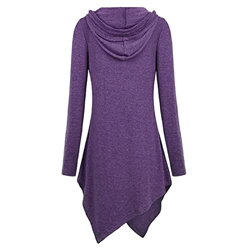 JEsilunmaMY Womens Hoodies Long Sleeve V Neck Irregular Hem Pullover Tops Solid Color Loose Patch Pocket Hooded Sweatshirt (Purple,Small)