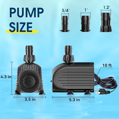 NFESOLAR 880GPH Submersible Pump, 60W Ultra Quiet Submersible Water Pump with Dry Burning Protection 9ft High Lift for Fish Pond, Fountains, Waterfall, Hydroponics, Aquariums KF206