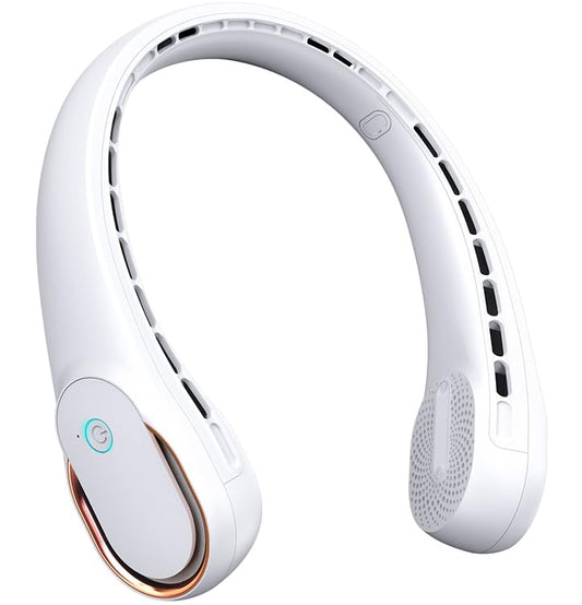 FrSara Neck Fan, Portable Personal Fan Strong Wind, 5200mAh, Air Volume,360° Cooling, No Hair Twisting, Air Volume On 2 Sides, Non-Slip, Quick Charge, Long Use Time, Gift for Father, Dad, Women