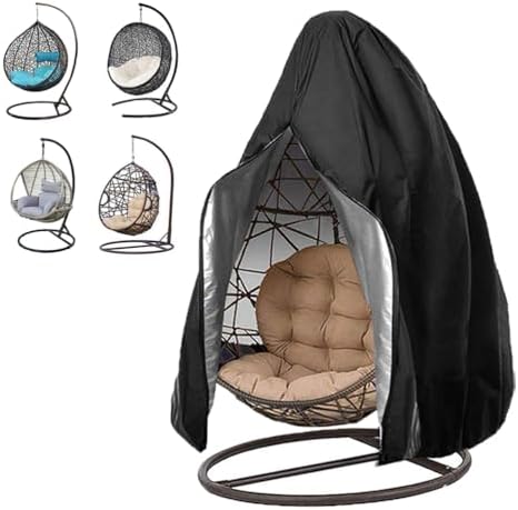 Oslimea Patio Hanging Egg Chair Cover Waterproof Swing Egg Chair Cover with Zipper Windproof Egg Chair Cover with Bottom Buckle, Outdoor Wicker Single Seat Egg Chair Covers, Black