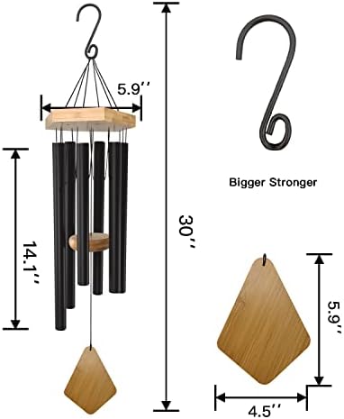 Wind Chimes Outdoor Deep Tone, 30 Inches Wind Chimes Outdoor, Memorial Wind Chimes with Hook as Gifts for Mother's Day/Housewarming/Christmas, Patio, Garden, Yard, Home Décor. Black