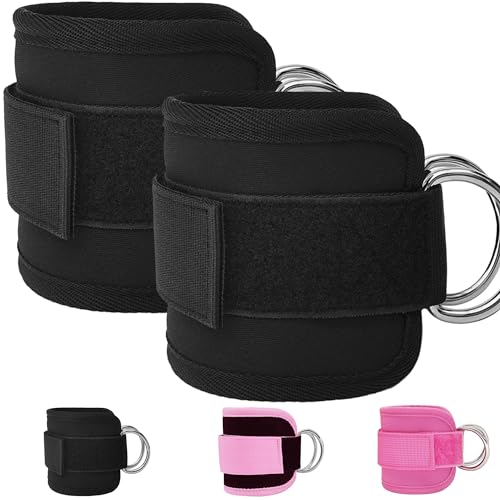 Anemeeoke Fitness Ankle Straps for Cable Machine, Kickbacks Glute Workouts, Lower Body Exercises, Adjustable Leg Straps with Neoprene Padding Men Women(Black)