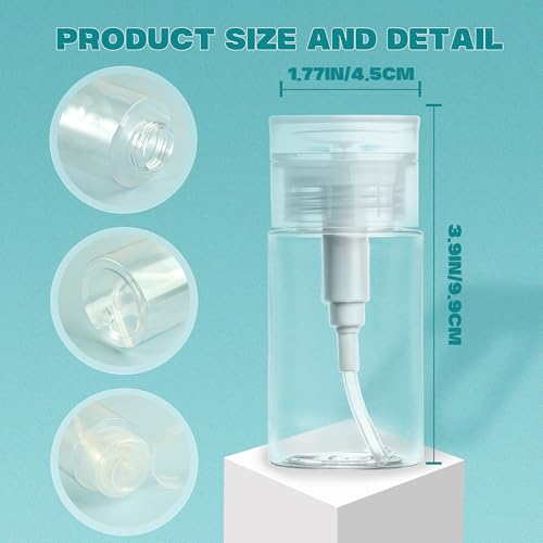 3 Pack Push Down Pump Dispenser,Clear Push Top Empty Bottles with DIY Stickers for Alcohol,Nail Polish,Makeup Remover,Toner (80ml)